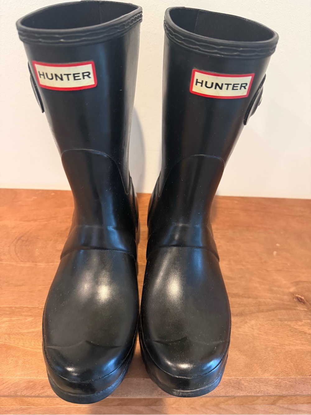 Hunter Black Rain Boots with Red Logo Trim